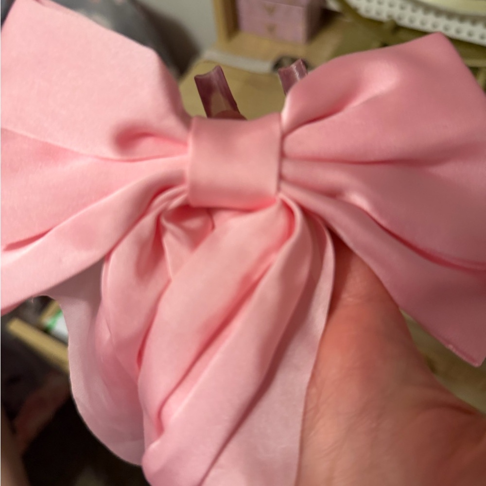 Pink Satin Bow Hair Clip